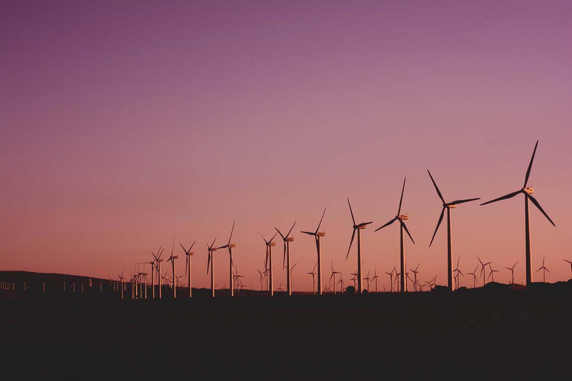 wind turbines on an evening